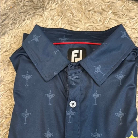 Foot Joy Navy Polo Shirt with Gold President’s Cup Embroidery - Picture 3 of 5